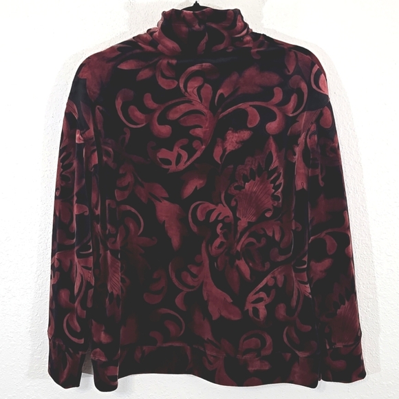 Chico's Red/Black Velvety Soft Velour Funnel Neck Long Sleeve Top, 0 (Small) - Picture 6 of 6